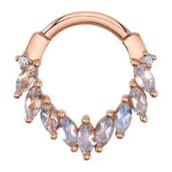 "Maeve" Hinge Ring In Gold With Faceted Rainbow Moonstone & White CZ's