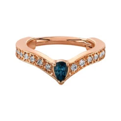 "Cherish Pear" Hinge Ring In Gold With Diamond & London Blue Topaz
