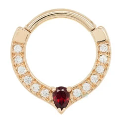 "Cherish Pear" Hinge Ring In Gold With White CZ & Garnet