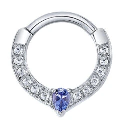 "Cherish Pear" Hinge Ring In Gold With White CZ & Tanzanite