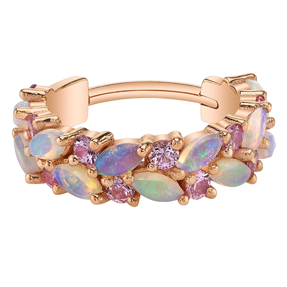 "Isabella" Hinge Ring In Gold With Genuine White Opal & Light Pink Sapphires 2 "Isabella" Hinge Ring In Gold With Genuine White Opal & Light Pink Sapphires - Image 2