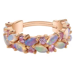 "Isabella" Hinge Ring In Gold With Genuine White Opal & Light Pink Sapphires
