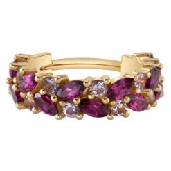 "Isabella" Hinge Ring In Gold With Rhodolite & Light Amethyst