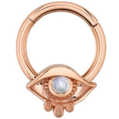 "Woefully Grey" Hinge Ring In Gold With White Moonstone
