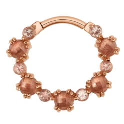 "Ceshea" Hinge Ring In Gold With Faceted & Rose Cut Oregon Sunstone