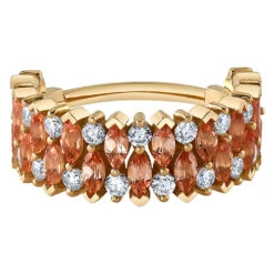 "2 Row Narrows" Hinge Ring In Gold With Chatham Champagne Sapphire & Diamonds