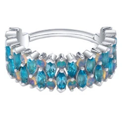 "2 Row Narrows" Hinge Ring In Gold With Swiss Blue Topaz & Genuine White Opals