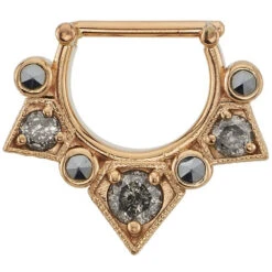 "Shaman" Hinge Ring In Gold With Grey Diamond & Marcasite