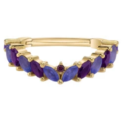 "Carmel" Hinge Ring In Gold With Amethyst & Sandblasted Tanzanites