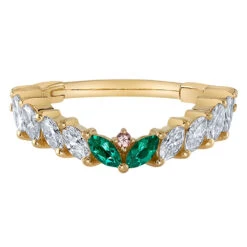 "Carmel" Hinge Ring In Gold With Chatham Emerald, Diamond, & Padparadscha Sapphire