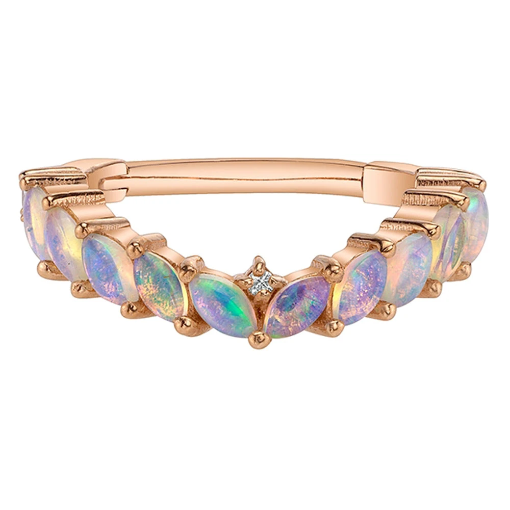 "Carmel" Hinge Ring In Gold With Genuine White Opal & Diamonds 2 "Carmel" Hinge Ring In Gold With Genuine White Opal & Diamonds - Image 2