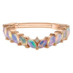 "Carmel" Hinge Ring In Gold With Genuine White Opal & Diamonds