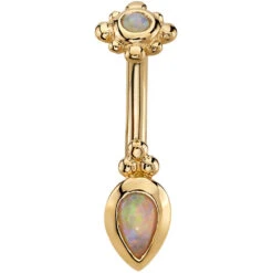 Beaded Pear Navel Curve In Gold With White Opal