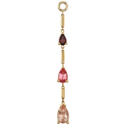 "Three Tears" Chain Charm In Gold With Garnet, Padparadscha Sapphire & Oregon Sunstone