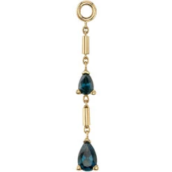 "Two Tears" Chain Charm In Gold With London Blue Topaz'