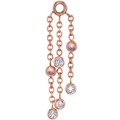 "Innocence" Chain Charm In Gold With Rainbow Moonstone, Diamonds & Mercury Mist Topaz