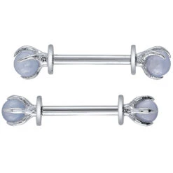 "Falcon Claw" Nipple Barbells In Gold With Lavender Chalcedony