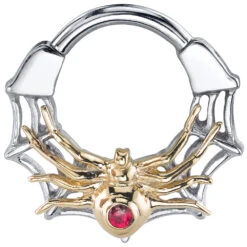 "Black Widow" Hinge Ring In Gold With Red Spinel