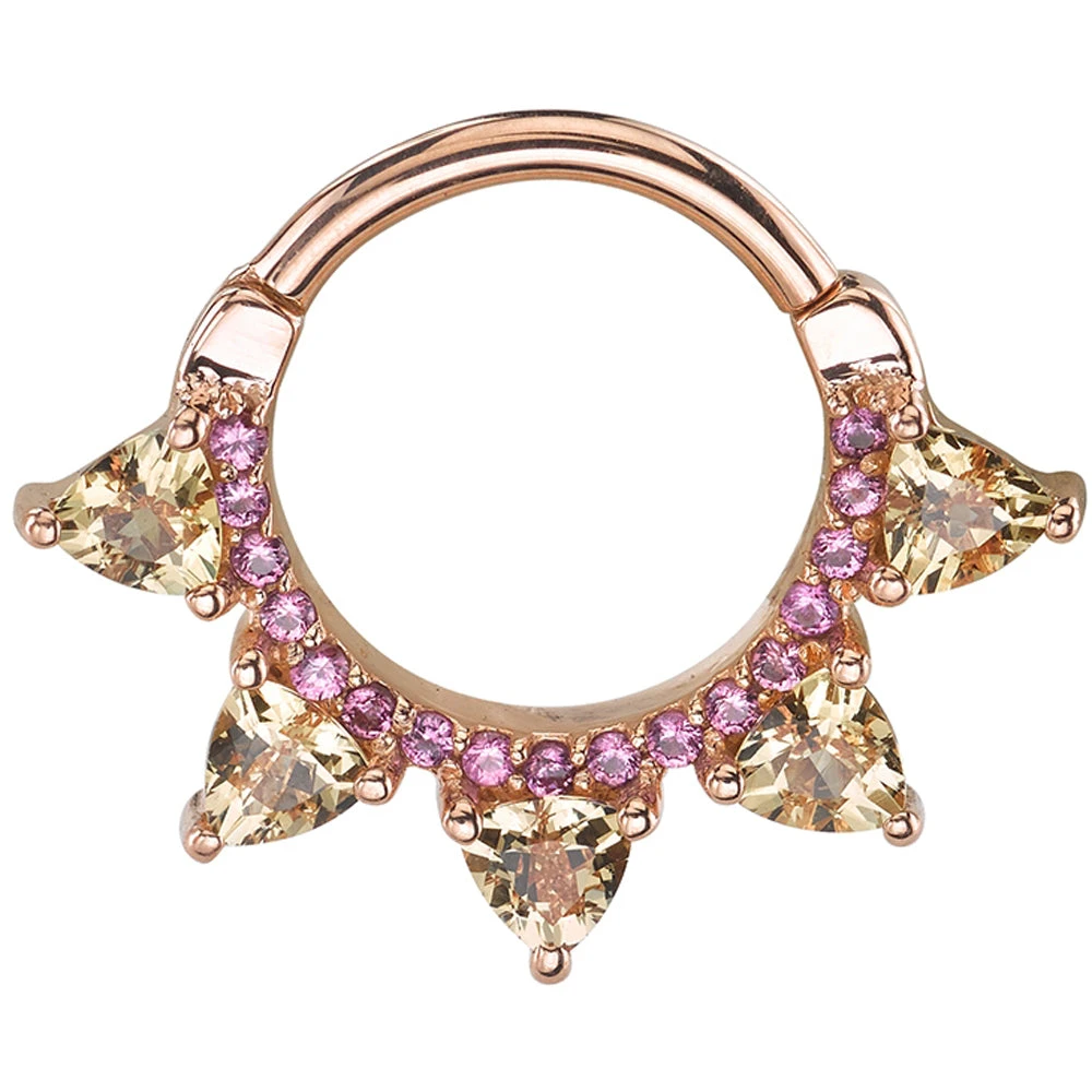 "Alpha" Hinge Ring In Gold With Champagne Sapphire & Rhodolite 1 "Alpha" Hinge Ring In Gold With Champagne Sapphire & Rhodolite