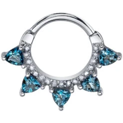 "Alpha" Hinge Ring In Gold With London Blue Topaz & Grey Diamonds