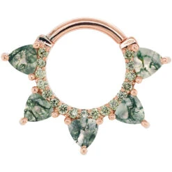 "Alpha" Hinge Ring In Gold With Moss Agate & Pine Green Diamonds 7 "Alpha" Hinge Ring In Gold With Moss Agate & Pine Green Diamonds -Body Vision Los Angeles 42772 BodyVision BVLAAlphaHingeRinginGoldwithMossAgate PineGreenDiamondsSingleRoseGold5.162