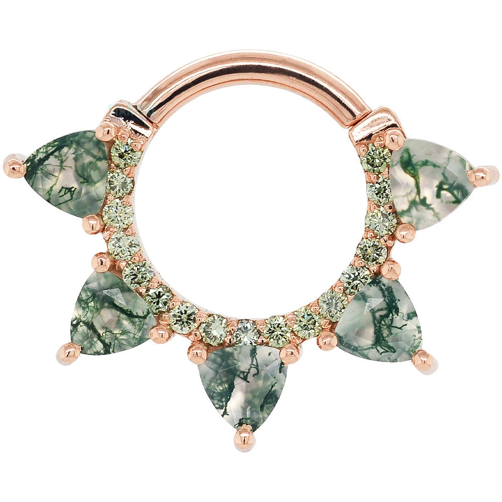 "Alpha" Hinge Ring In Gold With Moss Agate & Pine Green Diamonds 4 "Alpha" Hinge Ring In Gold With Moss Agate & Pine Green Diamonds - Image 4