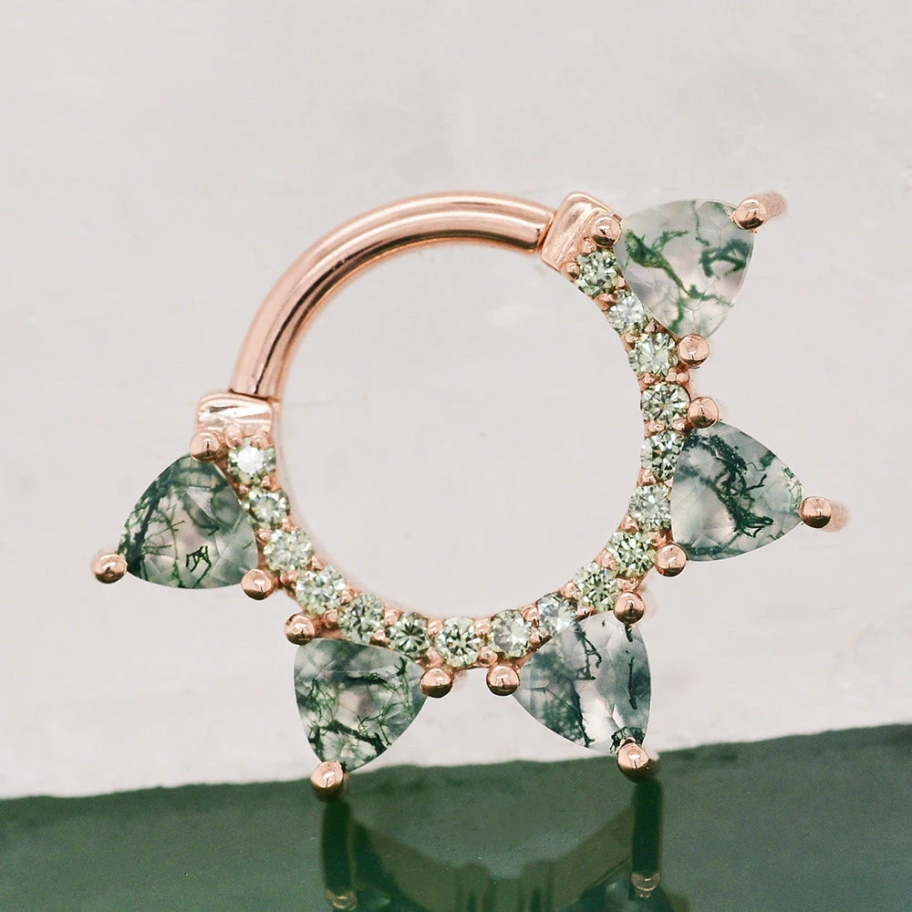 "Alpha" Hinge Ring In Gold With Moss Agate & Pine Green Diamonds 2 "Alpha" Hinge Ring In Gold With Moss Agate & Pine Green Diamonds - Image 2