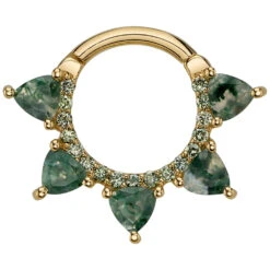 "Alpha" Hinge Ring In Gold With Moss Agate & Pine Green Diamonds 6 "Alpha" Hinge Ring In Gold With Moss Agate & Pine Green Diamonds -Body Vision Los Angeles 42772 BodyVision BVLAAlphaHingeRinginGoldwithMossAgate PineGreenDiamondsSingleYellowGoldVENDORPHOTO