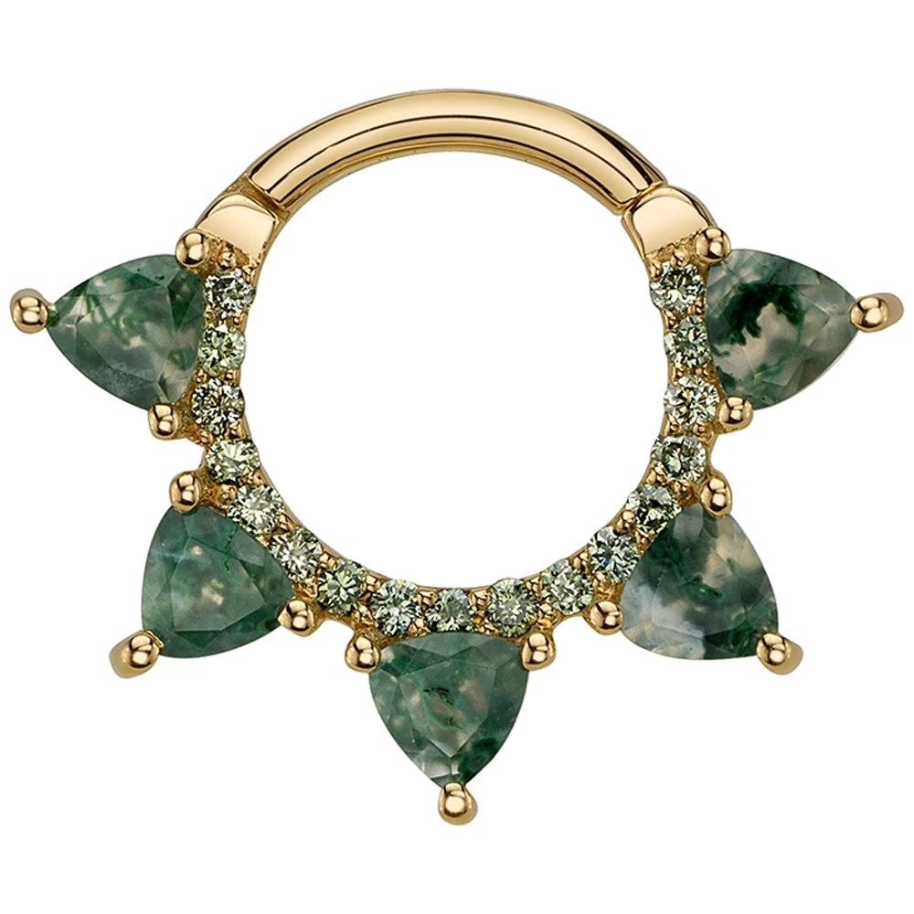 "Alpha" Hinge Ring In Gold With Moss Agate & Pine Green Diamonds 3 "Alpha" Hinge Ring In Gold With Moss Agate & Pine Green Diamonds - Image 3