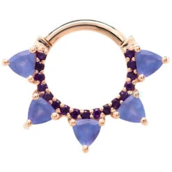 "Alpha" Hinge Ring In Gold With Sandblasted Tanzanite & Amethyst