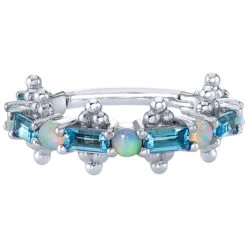 "Closer" Hinge Ring In Gold With Swiss Blue Topaz & Genuine White Opals