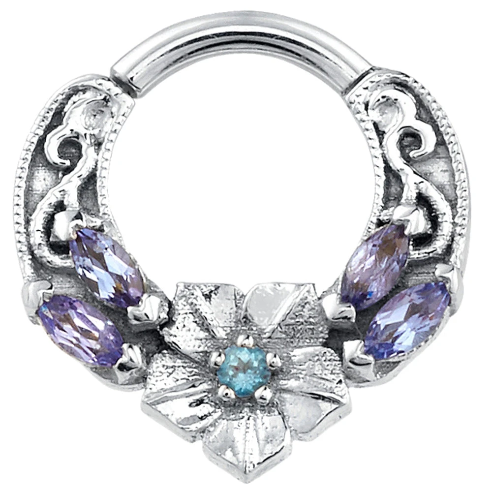 "Ipomoea" Hinge Ring In Gold With Ice Blue Diamond & Tanzanites 2 "Ipomoea" Hinge Ring In Gold With Ice Blue Diamond & Tanzanites - Image 2