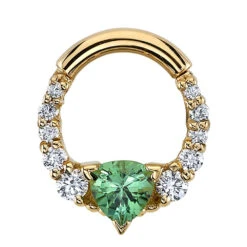 "Carina" Hinge Ring In Gold With Seafoam Tourmaline & Diamonds