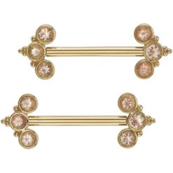 "Paradise" Forward Facing Nipple Barbells In Gold With Oregon Sunstones