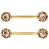 "Tulip Bell" Forward Facing Nipple Barbells In Gold With Morganite