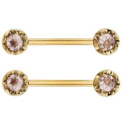 "Tulip Bell" Forward Facing Nipple Barbells In Gold With Morganite