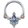 "Colada" Seam Ring In Gold With Tanzanite, Ice Blue Topaz & Rainbow Moonstones