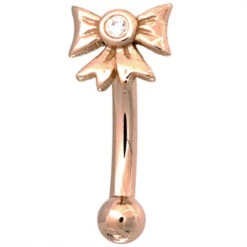 Gift Bow Gold Curved Barbell With DIAMOND