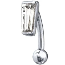 Graduated Baguette Gold Curved Barbell With White CZ