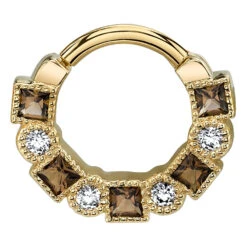 "Talus" Hinge Ring In Gold With Smoky Quartz & DIAMONDS
