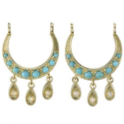 "Bombay Nights" Stirrup Charm In Gold With Turquoise & Genuine White Opals