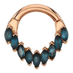 "Cascada" Hinge Ring In Gold With Sandblasted & Faceted London Blue Topaz