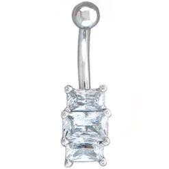 "Tri Emerald Sparkler" Navel Curve In Gold With White CZ's