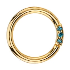 "Blaze 3" Seam Ring In Gold With Irradiated Ocean Blue Diamond