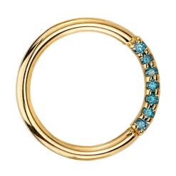 "Blaze 7" Seam Ring In Gold With Irradiated Ocean Blue Diamond