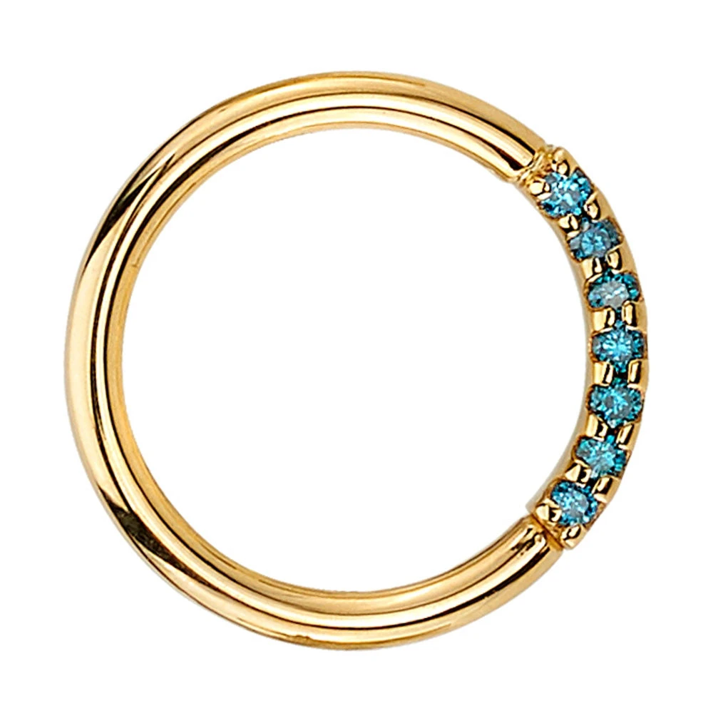 "Blaze 7" Seam Ring In Gold With Irradiated Ocean Blue Diamond 1 "Blaze 7" Seam Ring In Gold With Irradiated Ocean Blue Diamond