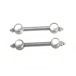 Bezel With Tri Bead In Gold Nipple Barbells With Moonstones