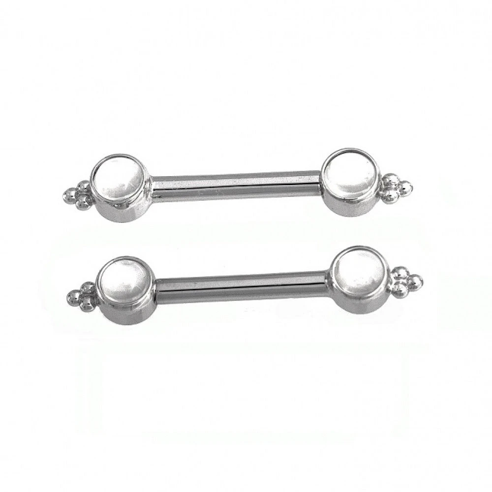 Bezel With Tri Bead In Gold Nipple Barbells With Moonstones 1 Bezel With Tri Bead In Gold Nipple Barbells With Moonstones