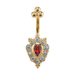 "Lucy" Navel J Curve In Gold With DIAMONDS And Ruby's